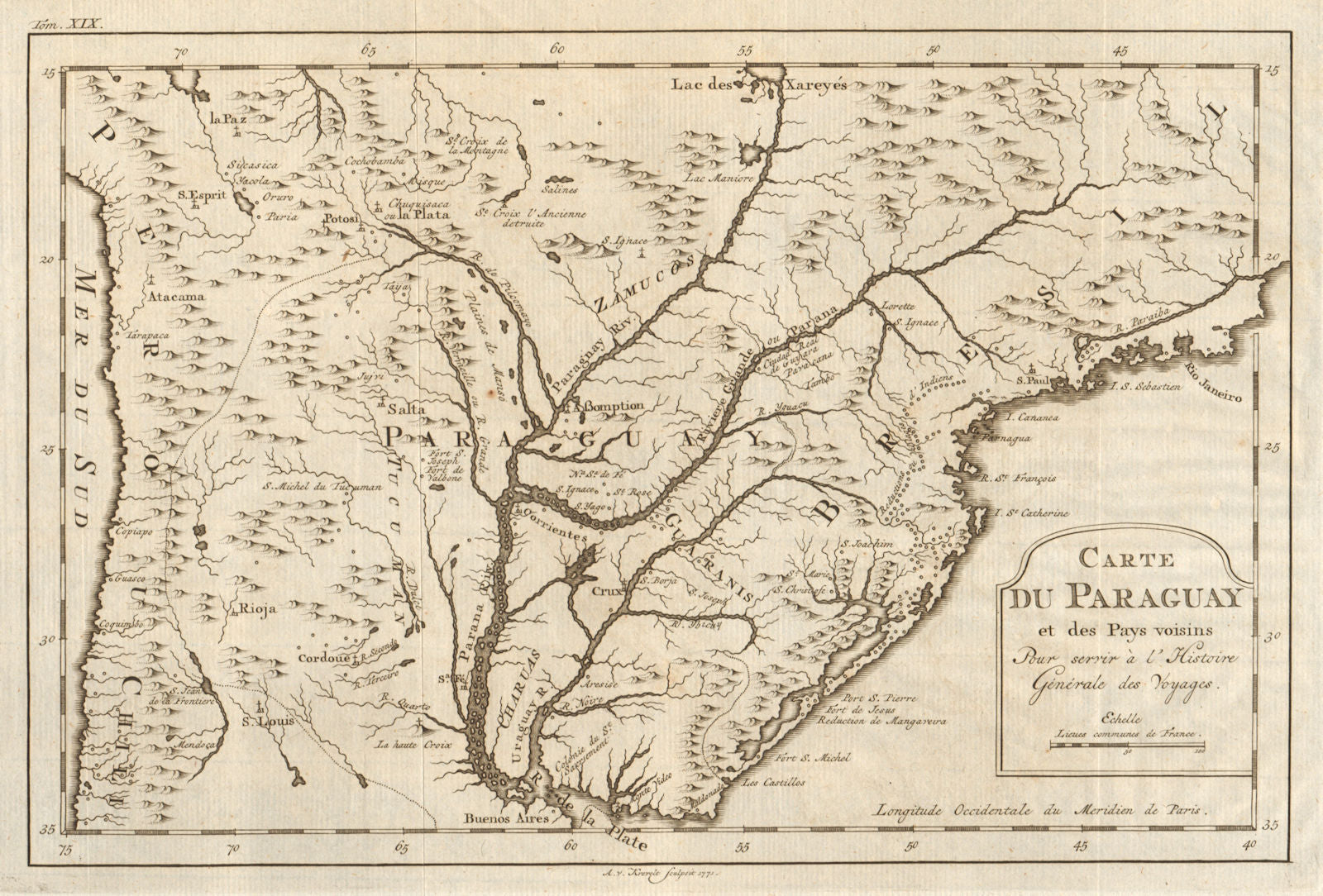 'Carte du Paraguay et des Pays voisins'. Uruguay Brazil. BELLIN/SCHLEY 1772 map